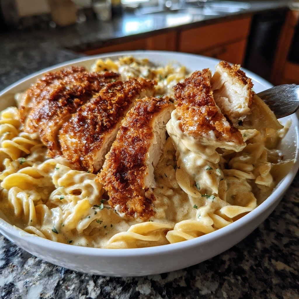 Crispy Chicken with Creamy Pasta