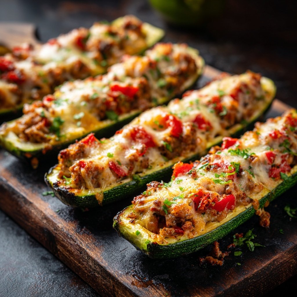 Ground Turkey Stuffed Zucchini Boats