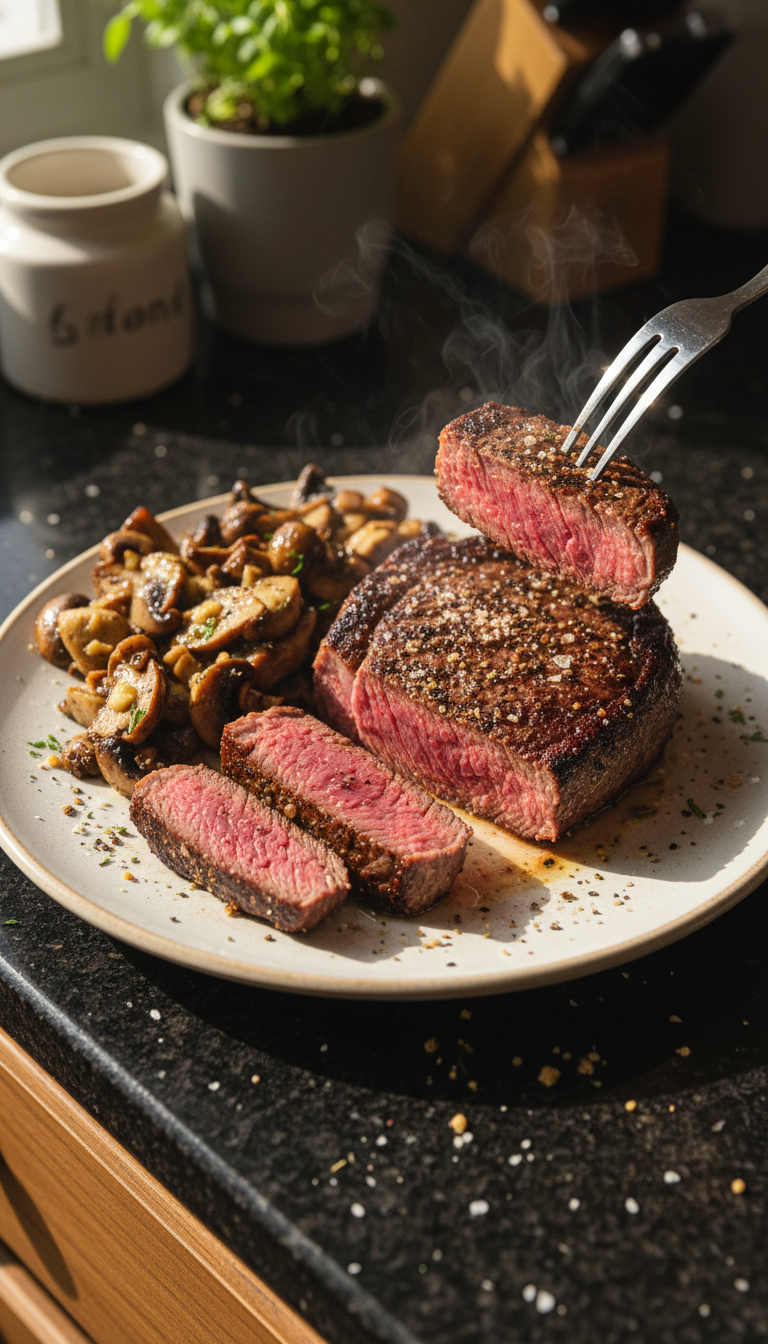 Filet Mignon with Garlic Mushrooms