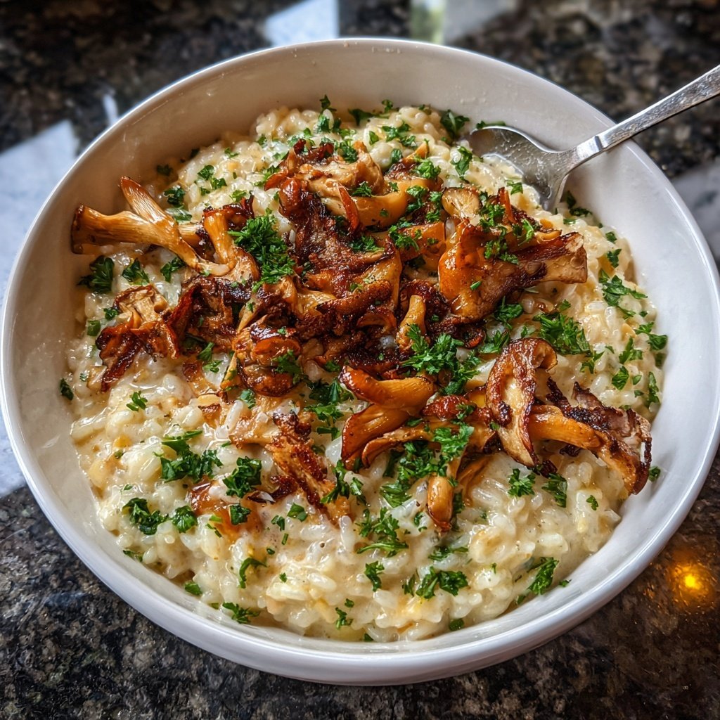 Oven Risotto with Crispy Mushrooms