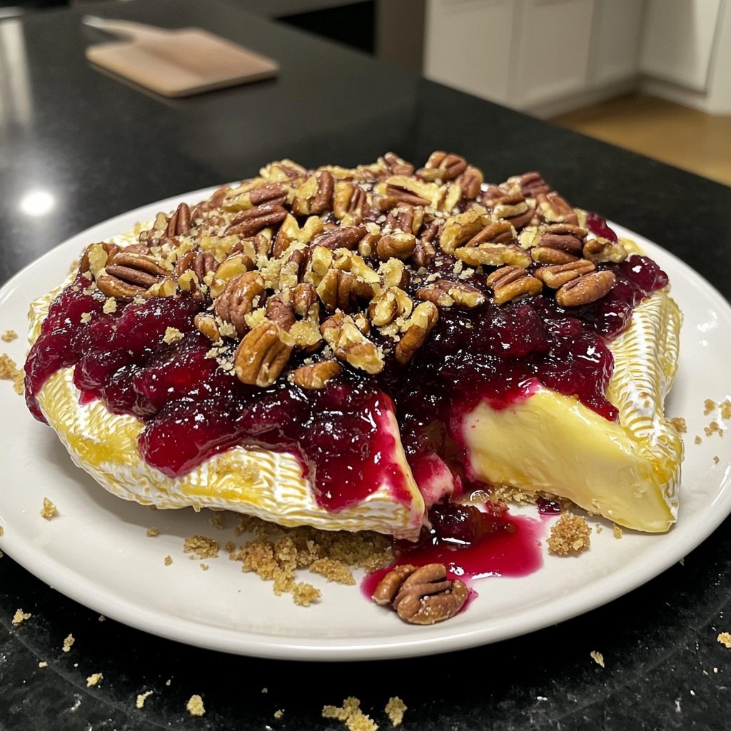 Baked Brie with Cranberry Sauce and Pecans