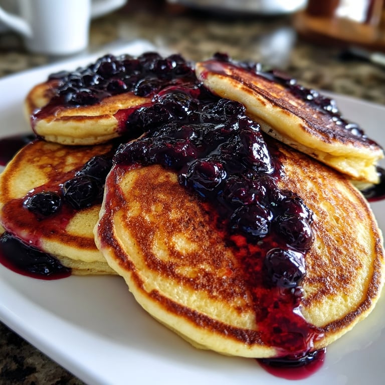 Lemon Ricotta Pancakes with Blueberry Syrup