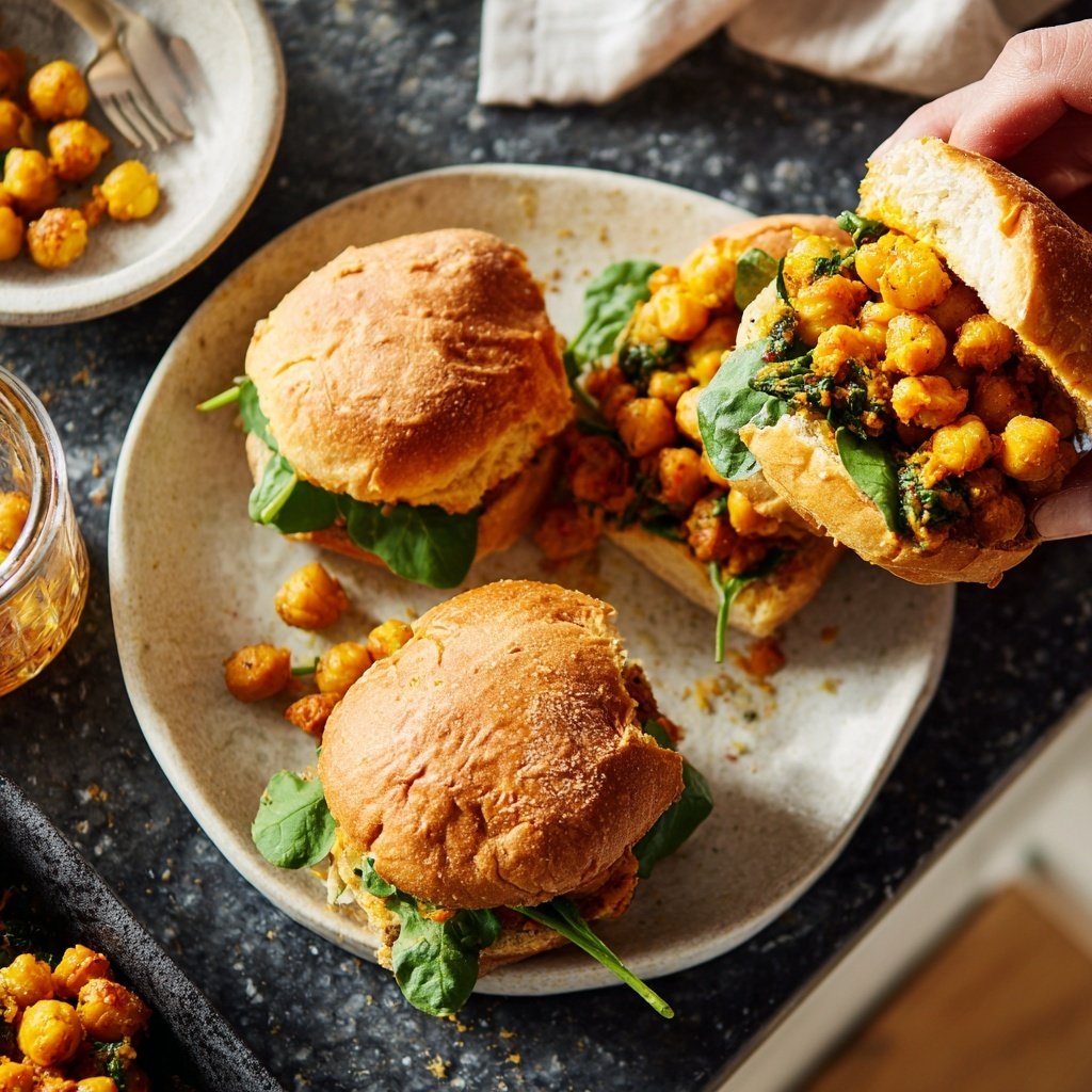 Buffalo Chickpea Sliders with Spinach